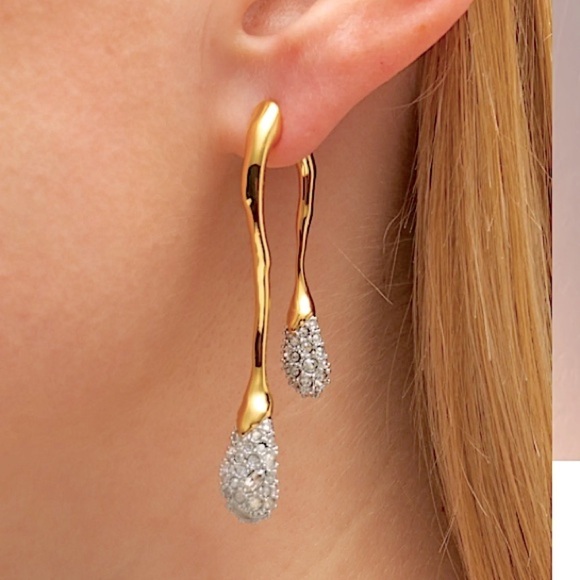 ALEXIS BITTAR Solanales Drop Gold & Crystal Front Back Link Earrings - LAST PAIR - Picture 1 of 10